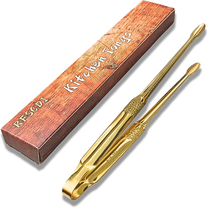 Premium Cooking Tongs - 304 Stainless Steel, Comfortable Grip, Non-Slip Design, High Heat Resistant - Ideal for Home, Kitchen, Barbecue & Frying Steak, (gold, 9 Inch)