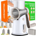 5 Blade Rotary Cheese Grater and Vegetable Chopper with Storage Box and Hand Crank, Compact Shredder for Cheeses, Veggies, Nuts - Easy to Use, Non-slip Suction Base,White