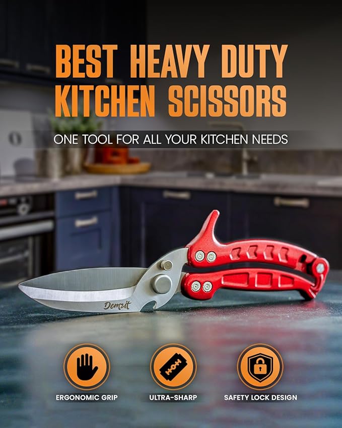 Heavy Duty Poultry Shears - A Must Have chicken processing equipment, Kitchen Scissors for Meat, Chicken, Turkey, and Vegetables - Non-Slip Handle, Safety Lock, Dishwasher Safe