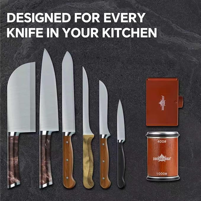 Rolling Knife Sharpener - Multi-Angle Luxury Sharpening Kit with Extra Replacement Head (Upgraded Model).Gift Ideas for Men at Christmas and Father's Day (Brown)