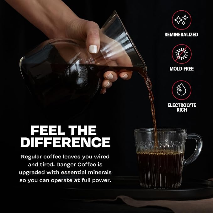 Danger Coffee by Dave Asprey, Remineralized, Mold Free & Lab Tested Ground Coffee, Dark Roast, 10.9 Ounce