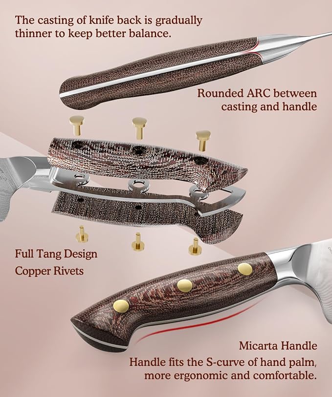 HEZHEN Damascus Chef Knife Set, 67 Layers Damascus Steel, 5PCS, Ultra Sharp, Professional Kitchen Knife Set for Chefs and Home Cooking, Ergonomic Micarta Handle, Gift Packing