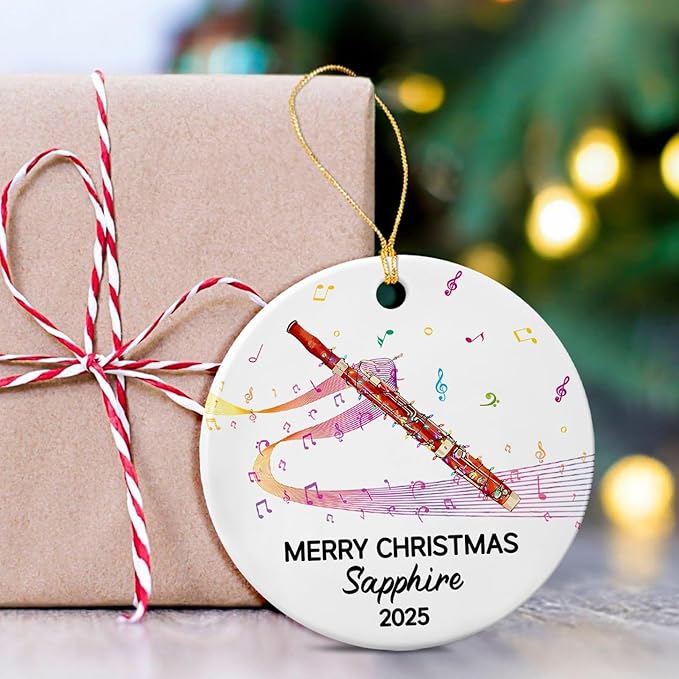 Personalized Bassoon Player Appreciation Ceramic Ornament, Custom Year Text Name Keepsake Ornament Gift for Bassoonist Daughter Son Brother Sister, Unique Bassoon Musical Instrument Ceramic Ornaments