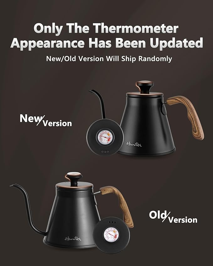 Harriet Gooseneck Kettle with Thermometer for Pour Over Coffee and Tea, 37 fl oz, Stainless Steel, Durable 3-Layer Base, Ideal Spout for Precision Pouring, Compatible with all Stove Tops, Black