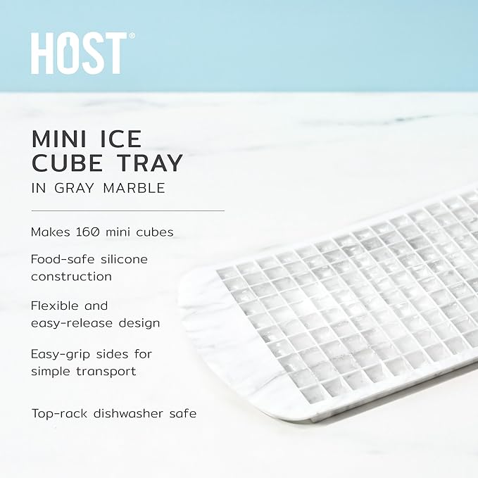 Host Mini Ice Cube Tray, Makes 160 Cubes, Durable Silicone Trays, Perfect for Cocktails, Whiskey, Bourbon, Margarita, Mojito, Iced Coffee, Home Kitchen Essentials, Set of 1, Marble