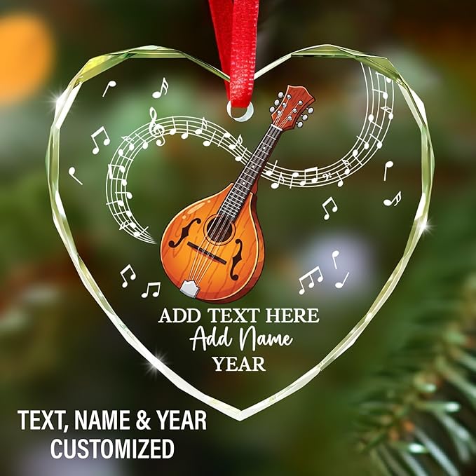 Custom Mandolin Christmas Glass Ornament 2025, Personalized Mandolin Player Xmas Ornament with Text Name & Year, Musical Instrument Christmas Tree Ornaments, Gift for Men Women Mandolinist