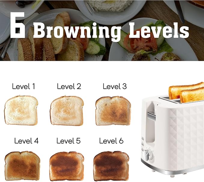 Toaster 2 Slices, Toasters Wide Slot, Bread Toaster with Cancel, Bagel, Defrost Function, Bagel Toasters with Removable Tray & 6 Temperature Settings, Beige