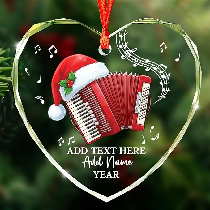 Personalized Text Name & Year Accordionist Glass Ornament, Accordion Instrument Christmas Tree Ornaments, Custom Accordion Player Christmas Ornament 2025, Xmas Decor Gifts for Music Lovers