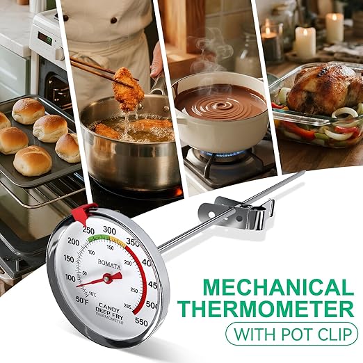 BOMATA Waterproof IP67 Candy Thermometer with Pot Clip, Deep Fry Oil Thermometer with Upgraded 2.5in Large Display for Cooking, Food, Turkey, BBQ, Grill... Mth400
