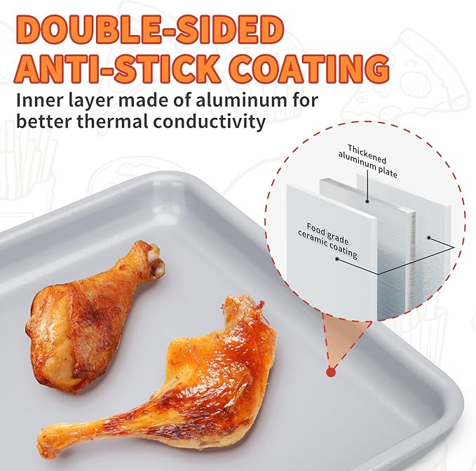 Non-Stick Ceramic Baking Sheet Set of 2, 15 * 10 inch Naturally Slick Ceramic Coating - Non-Toxic, PTFE & PFOA Free - Perfect for Baking, Roasting, and More (Baking Sheet-2 Pcs)