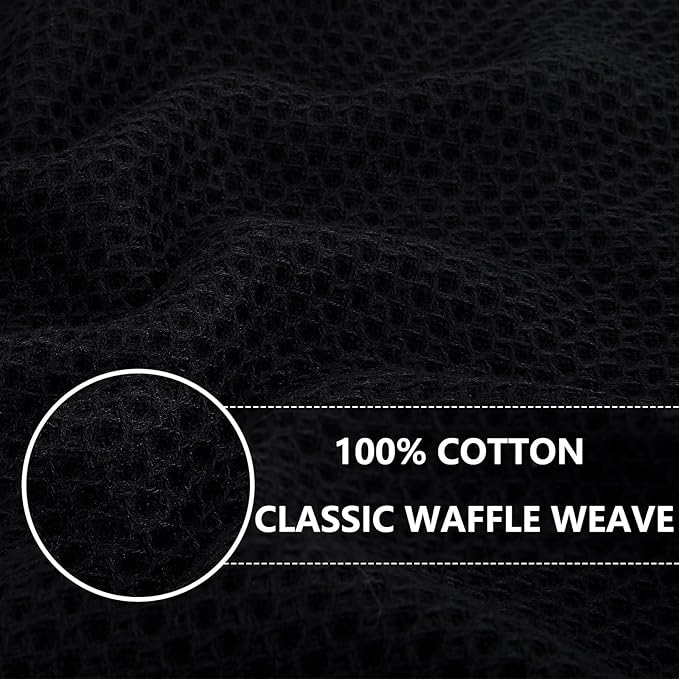 Homaxy 100% Cotton Oversized Waffle Weave Kitchen Dish Towels, Ultra Soft Absorbent Quick Drying Cleaning Towel, 20 x 28 Inches, 8-Pack, Black