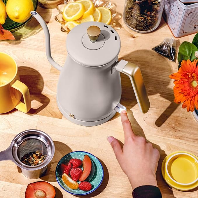 Beautiful 1L Electric Gooseneck Kettle, Precision Pour Spout, 1200W Fast Boil, Auto Shut-Off, Cordless, Stainless Steel, Tea & Coffee Maker with Ergonomic Handle, Matte Finish (Porcini Taupe)