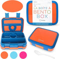 kinsho Bento Lunch Box for Kids Toddlers Boys, 5 Portion Sections Secure Lid, Microwave Safe BPA Free Removable Tray, Pre-School Kid Daycare Lunches Snack Container Ages 3 to 5, Blue Orange