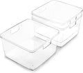 BINO | Plastic Storage Bins, Square - 3 Pack | THE LUCID COLLECTION | Multi-Use Bins | Built-In Handles | BPA-Free | Clear Containers | Fridge Organizer | Pantry & Home Organization