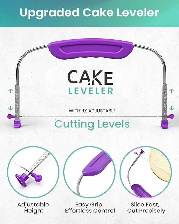 RFAQK 64PCs Cake Decorating Kit with Leveler, Baking Supplies Gift Includes Cake Stand Turntable, 24 Numbered Icing Tips, 30+1 Piping Bags, 2 Frosting Spatulas, 3 Scrappers, Video Course & Booklet