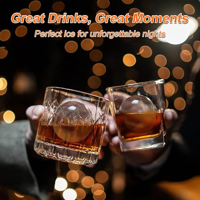 Clear Ice Ball Maker – 2.5” Crystal Clear Ice Cube Tray Makes 4 Large Sphere Ice Balls for Whiskey, Cocktails & Bourbon, Slow-Melting Silicone Mold, Gifts for Men