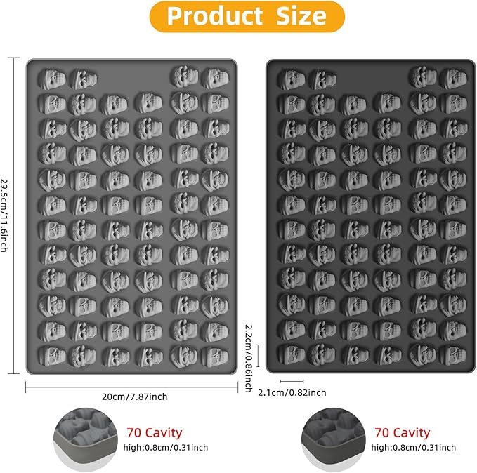 2 PCS Skull Silicone Molds,Halloween Molds Silicone for Chocolate,Halloween Chocolate Candy Gummy Mold Skull Shapes Mold for Halloween Party Decorations