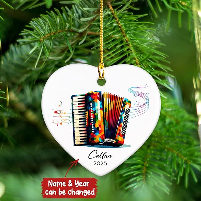 Accordion Ceramic Ornament 2025, Customized Name & Year Accordion Xmas Ornament Gifts for Accordionist, Musical Instrument Ceramic Ornaments Christmas, Accordionist Christmas Ornaments Keepsake Tree