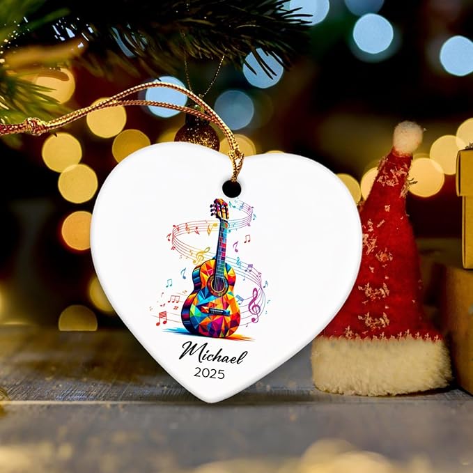 Personalized Guitar Instrument Ceramic Ornament Gifts for Guitarist, Guitar Player Christmas Ornaments Tree Hanging, Custom Name & Year Guitarist Ornaments Xmas 2025, Music Lovers Ceramic Ornament