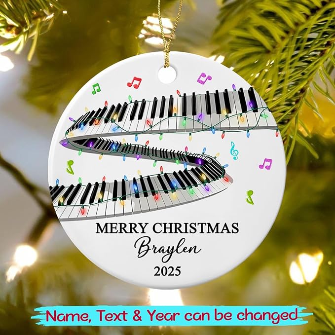 Personalized Text Year Name Keyboardist Ceramic Xmas Ornament, Unique Keyboard Musical Christmas Ornaments Gift for Women Men Friends Keyboards Player, Customized Keyboard Musical Instrument Ornament