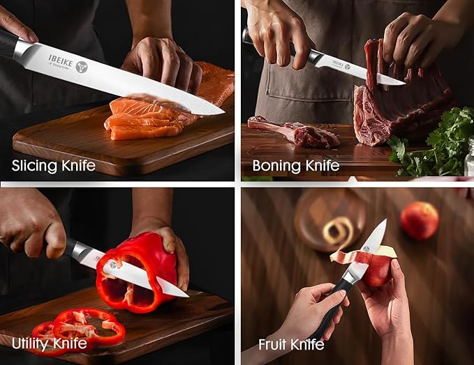 Chef Knife Set Professional - 7-Piece Kitchen knife Set without Block, High Carbon Stainless Steel Japanese-Style Kitchen knives, Full-Tang, Ergonomic Pakkawood Handle for Christmas