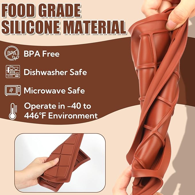 Chocolate Bar Molds Silicone 2-Pack, Large 8.1x7.1 Inch Deep Cavity with 100 Storage Bags & Scraper Tool Kit - Food-Grade BPA-Free for Thick Filled Homemade Candy, Energy Bars, Gifting