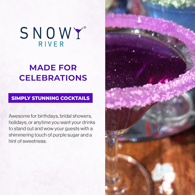Snowy River Purple, Cocktail & Margarita Sugar Rimmer - Vibrant Color Glass Rimming Sugar with Medium Crystal Texture - 8oz