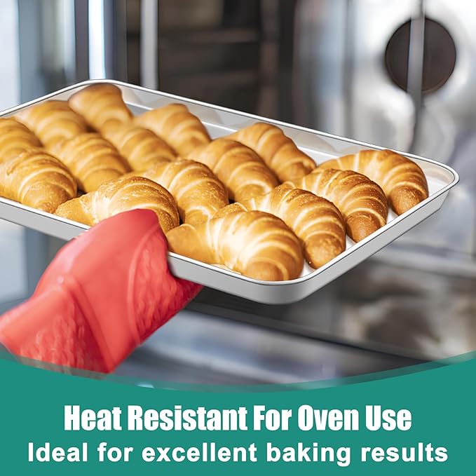 TeamFar Baking Sheet Set of 3, 16/12.5/9.3 Inch Stainless Steel Cookie Sheets Baking Pans, Metal Oven Baking Tray for Cooking Roasting Serving, Non-Toxic & Mirror Finish & Dishwasher Safe