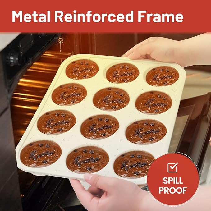 CAKETIME Silicone Muffin Pan, Metal Reinforced Frame Regular Size Cupcake Pan Easy to Move Muffin Pans Nonstick 12 Cups for Baking (2)