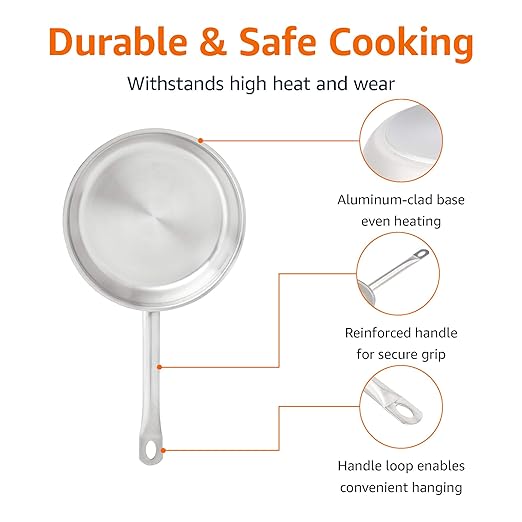 Amazon Basics 3-Piece Stainless Steel Aluminum-Clad Fry Pan Set with 8", 9 1/2", and 12"