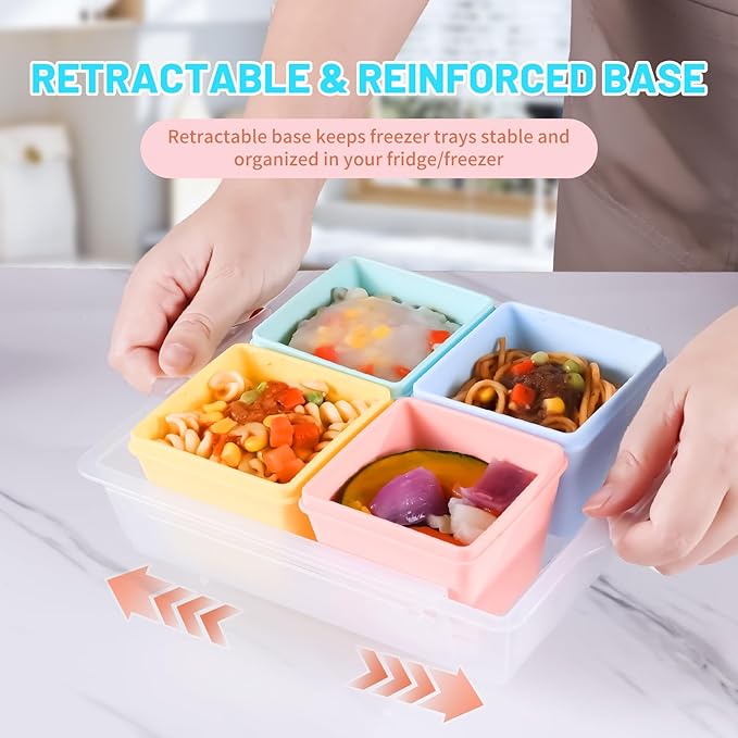 Gemice BPA-Free Silicone Freezer Molds with Base, Individual 8-Pack 1-Cup Portion Soup Cubes Freezer Tray with Lids for Food Storage, Oven & Dishwasher Safe, Silicone Freezer Containers for Meal Prep