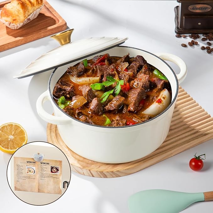 Enameled Cast Iron Dutch Oven Pot with Lid Heavy-Duty Cookware for Bread Baking, Braising, Stews, Roasting,4QT， creamy white