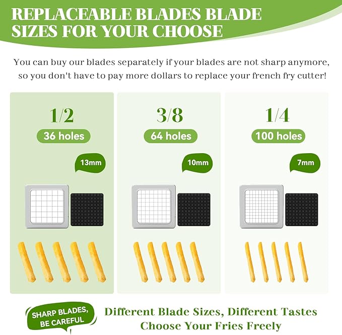 Commercial French Fry Cutter, Heavy Duty Potato Slicer with 3/8 and 1/2Inch Blade, Stainless Steel Potato ChopperFrench Fries Cutter with Suction Feet,