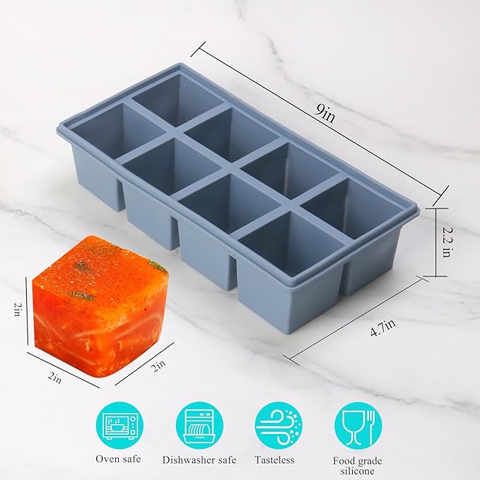 1/2 Cup Silicone Freezer Tray With Lid,Silicone Freezer Molds 3-Pack For meal prep & freezing of various sauces and other dishes, makes 24 perfect 1/2 cup portions cubes (Multicolor 3 Pack)