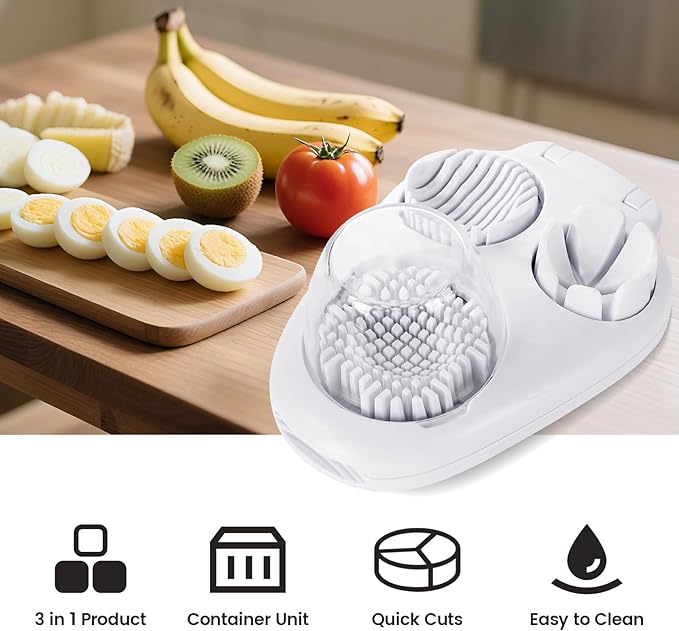 Nbippiooiwip 3-In-1egg Slicer For Hard Boiled Eggs,egg slicer 3 ways, grape cutter, Egg Slicer Kitchen Gadget, Fit Strawberry,Apple,Banana,Cherry,Tomato,grape,White