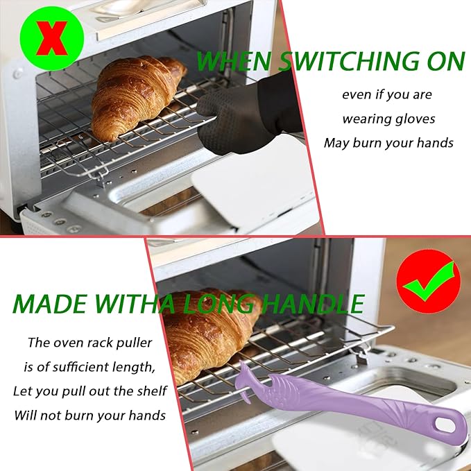 Oven Rack Push Pull Tool 2-Pack (11 Inch) - Longer Handle Suitable for Toaster Oven, air Fryer, Toaster (violet)