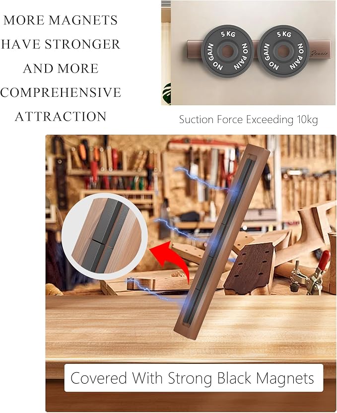 16 Inch Acacia Wood Magnetic Knife Holder Wall Mount - Heavy Duty Knife Magnet Strip for Refrigerator, Kitchen Cabinet & Countertop Storage