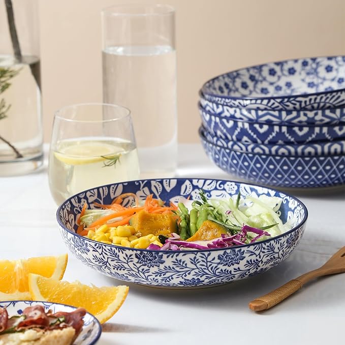 Selamica Ceramic Dinnerware Sets for 6, 24 Piece Plates and Bowls Sets, Highly Chip and Crack Resistant Dishes Set-Dishwasher & Microwave & Oven Safe, Vintage Blue