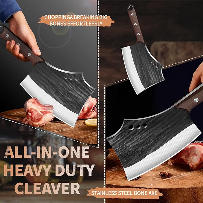 7.68" Meat Cleaver Knife for Meat Bone Cutting,Full Tang Japanese Chef Chopping Knife,Heavy Duty Butcher Axe Bone Breaker, Hand Forged Chopper for Kitchen,Gifts for Men