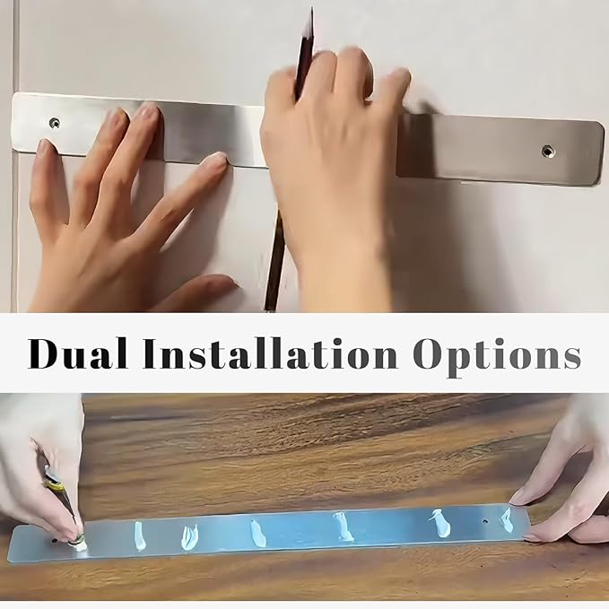 Magnetic Knife and Tool Holder | 1500 Gauss Heavy-Duty Magnet Holds 6 lbs | 16" Detachable Acacia Wood & Steel | for Kitchen Knives, Garage Tools | No-Drill Adhesive or Screw Mount