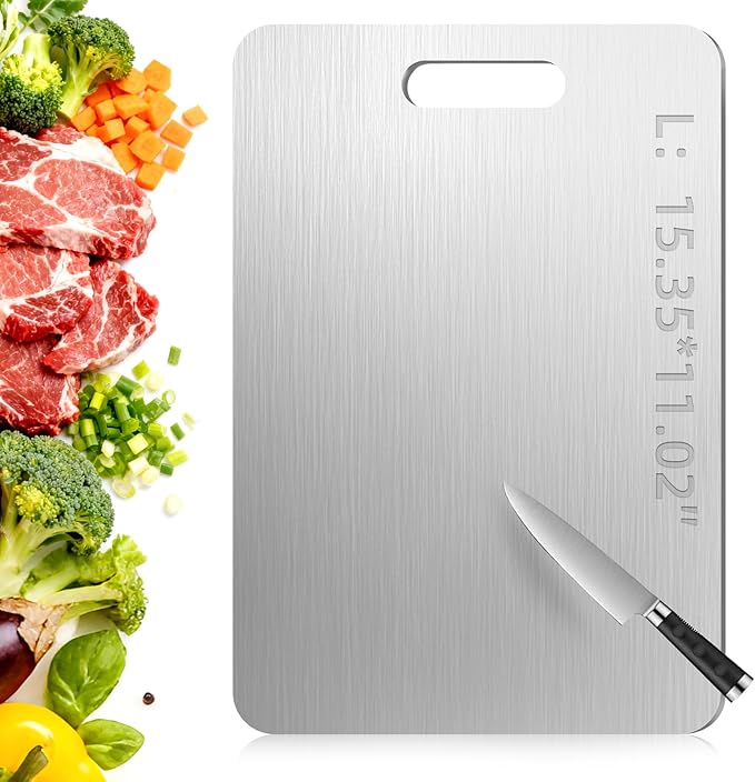Tavano Titanium Cutting Board,100% Pure Titanium Cutting Boards for Kitchen,Double-side Available Cutting Board for Vegetables,Meat,Fruits,Easy to Store and Clean(L)