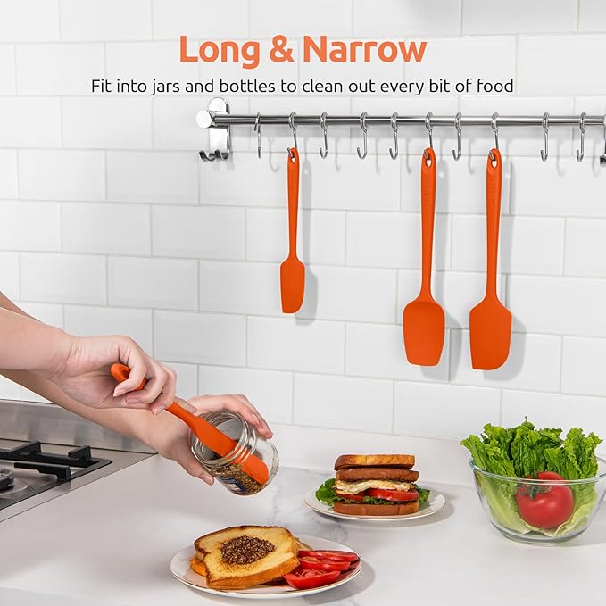 U-Taste Silicone Spatula Set: 600ºF High Heat Resistant, Seamless Food Grade Flexible Rubber Kitchen Cooking Mixing Baking Scraper for Nonstick Cookware Set of 3 (Orange)