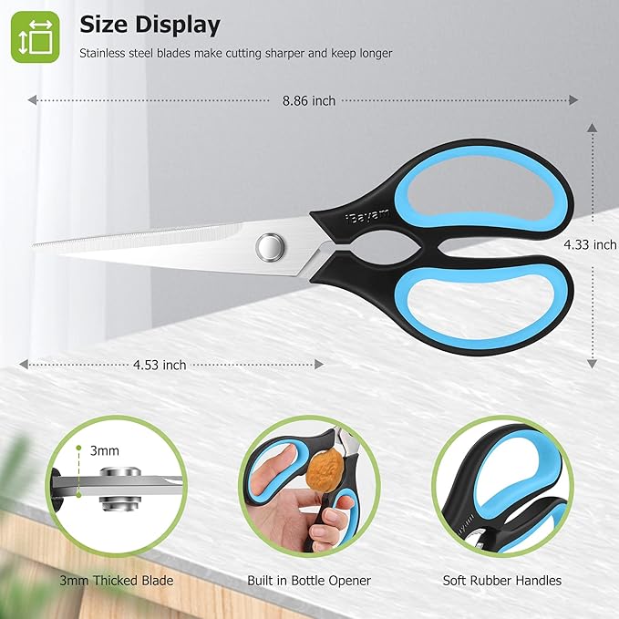 Kitchen Scissors, iBayam 2-Pack Multipurpose Kitchen Shears, 8.5 Inch Heavy Duty Dishwasher Safe Food Cutting, Stainless Steel Sharp Cooking Scissors for Kitchen, Chicken, Poultry, Fish, Meat, Herbs