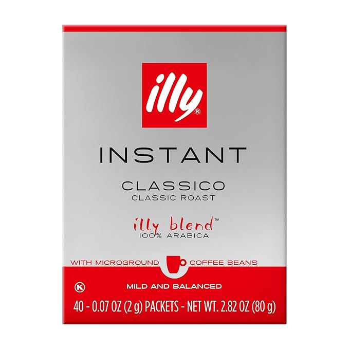 illy Instant Coffee Singles, Classico Medium Roast, Caramel & Orange Blossom Notes, 40 Single-Serve Packets (2g Each) - Premium Arabica Coffee