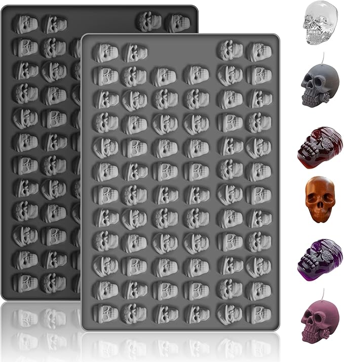 2 PCS Skull Silicone Molds,Halloween Molds Silicone for Chocolate,Halloween Chocolate Candy Gummy Mold Skull Shapes Mold for Halloween Party Decorations