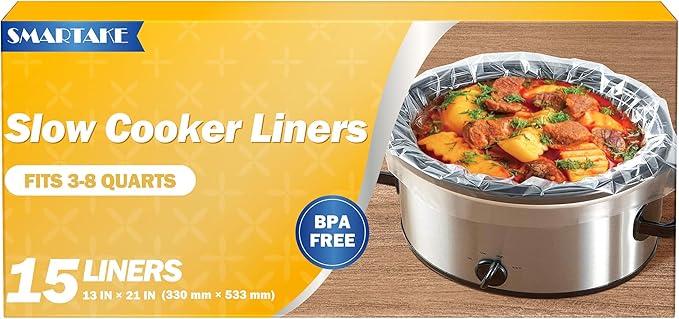 SMARTAKE Slow Cooker Liners, Large Size 13"x 21" Disposable Cooking Bags, Fit 3QT to 8QT for Slow Cooker, Cooking Trays, Suitable for Oval & Round Pots, 15 Liners