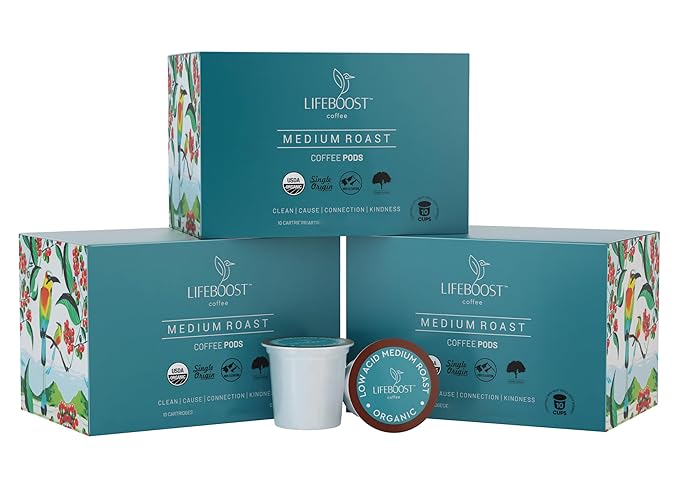 Lifeboost Medium Roast Low Acid Coffee K Cups - Single Origin Mold Free Non-GMO Organic Coffee Pods - Compatible with Keurig & Keurig 2 Machines - 10 Count (Pack of 2)