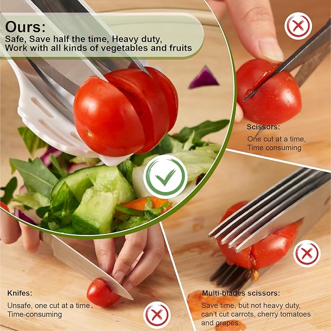 Salad Scissors, Salad Chopper with Double Blades, Lettuce Chopper, Lettuce Scissors for Chopped Salad, Chopped Salad Chopper Tool for Tossing and Chopping in Salad Bowl (White)