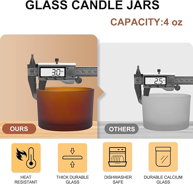 SHOWIN Thick Candle Jars for Making Candles 16 Pcs, 4 OZ Empty Jars with Wood Lids for Candle Making, Sample Container - Dishwasher Safe, Frosted Brown