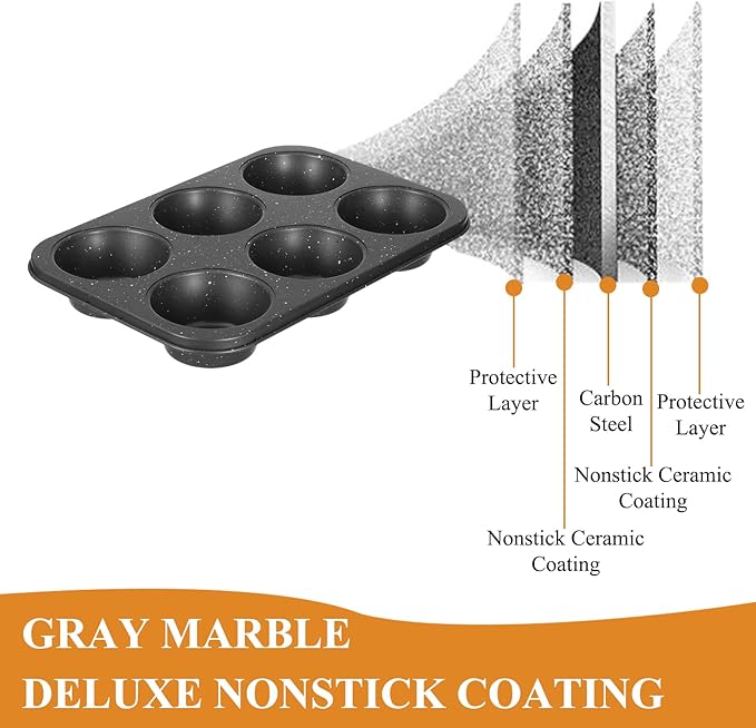 Jumbo Muffin Pan 2 Pack, Nonstick 6 Cup Muffin Tin, Extra Large Cupcake Pan for Baking, Giant Muffin & Cupcake Mold, Carbon Steel Muffin Tins, 3.3'' Cup Diameter